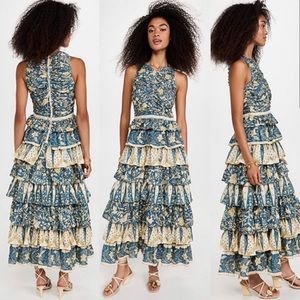 Ulla Johnson Blue and Cream Floral Tiered Dress